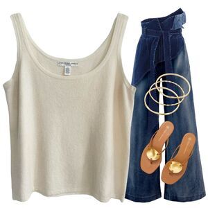 JOSEPHINE CHAUS WOMAN PLUS SIZE CREAM SLEEVELESS SHELL TOP SZ 1X